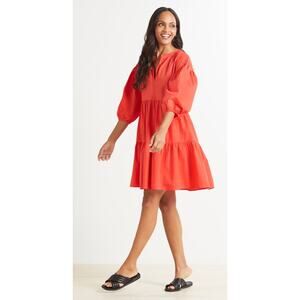 Sundry Evereve The Anywhere Dress Coral Womens Medium Size 2 Puff Sleeve Tiered